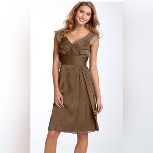 Adrianna Papell Layered Tiered Ruffle Tier Evening Party Cocktail Dress Brown 8